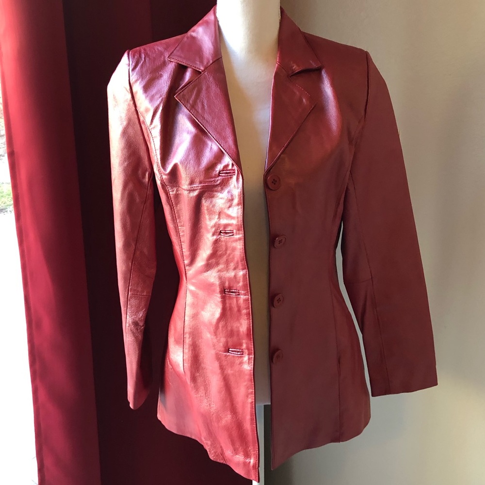 Red shimmered leather jacket